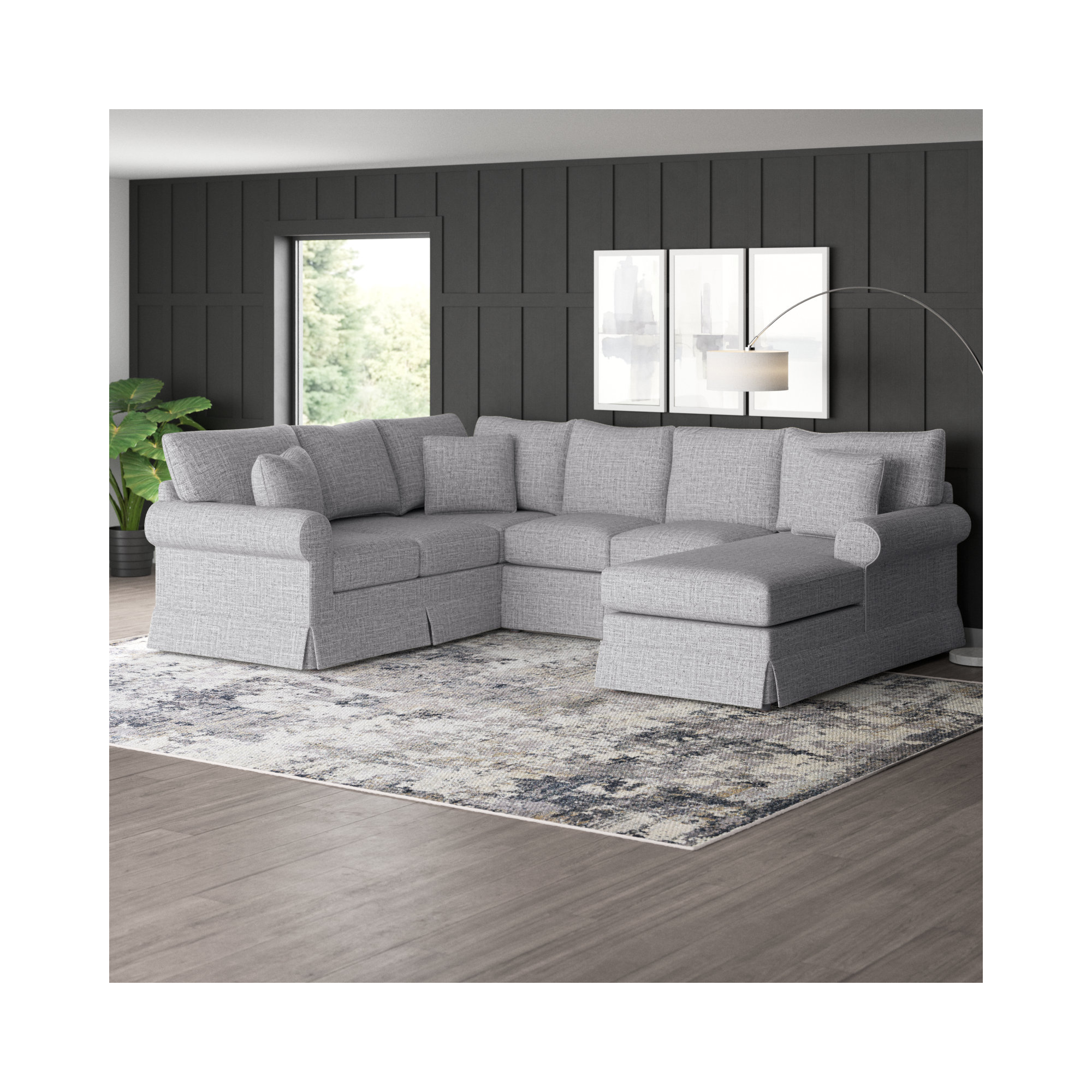 Friedman Upholstered Chaise U-Sectional, Left Hand Facing, Conversation Capri Basketweave