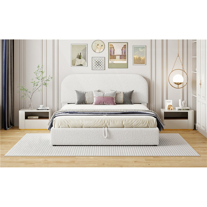 Lit plateforme tapissier Teddy, Blanc, Grand