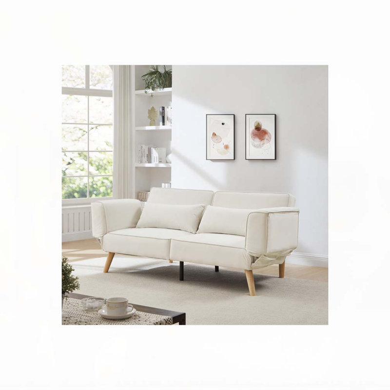 Futon canapé-lit avec accoudoirs réglables, réglable, Beige