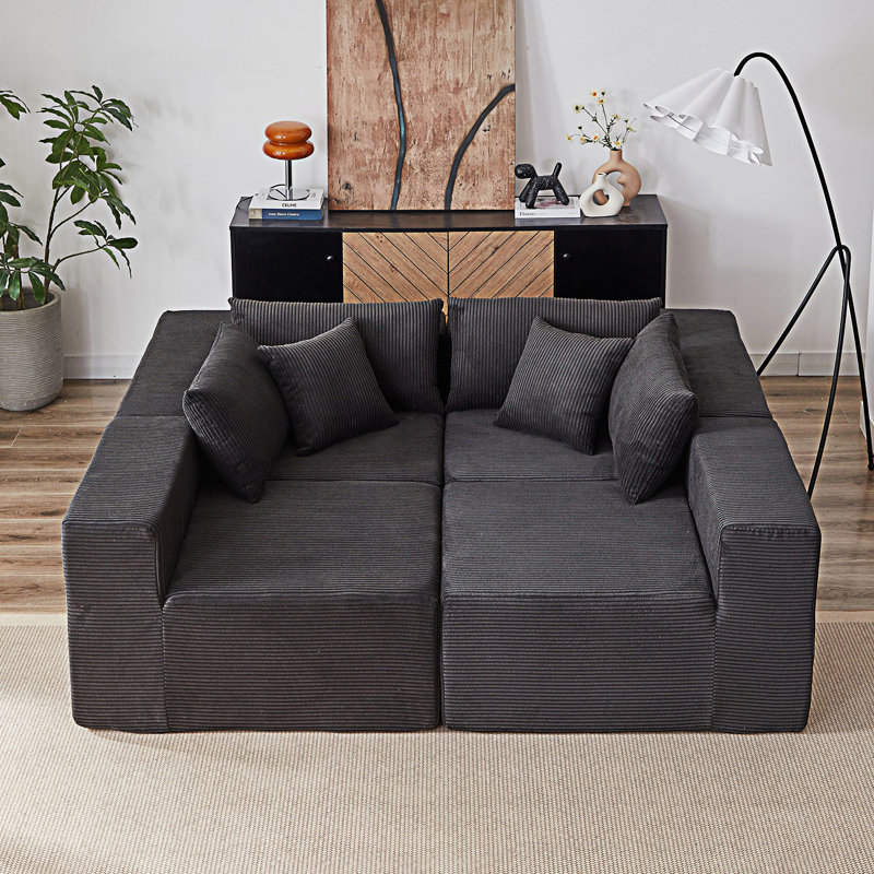 Boneless Riaan Modular Sectional Sofa, Black Corduroy