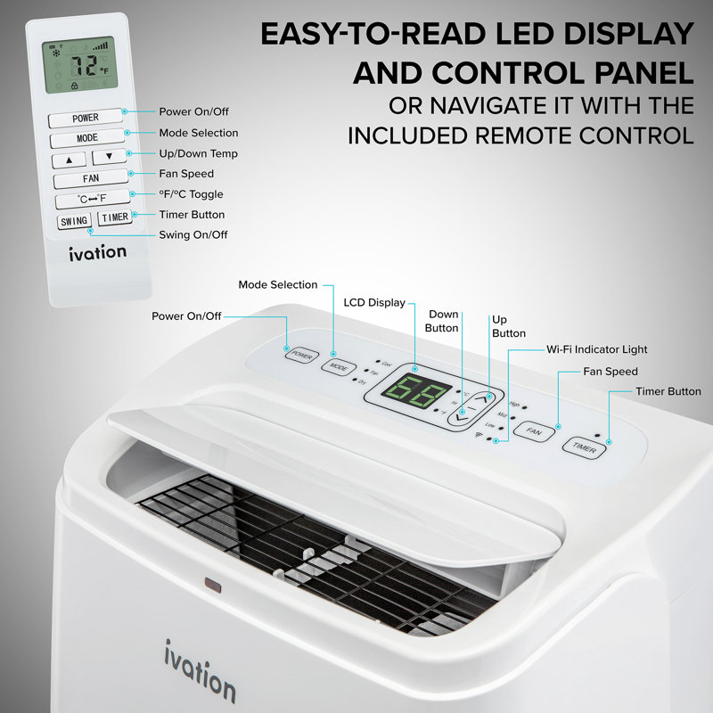 Ivation 12000 BTU Wi-Fi Connected Portable Air Conditioner for 500 Square Feet with Remote Included