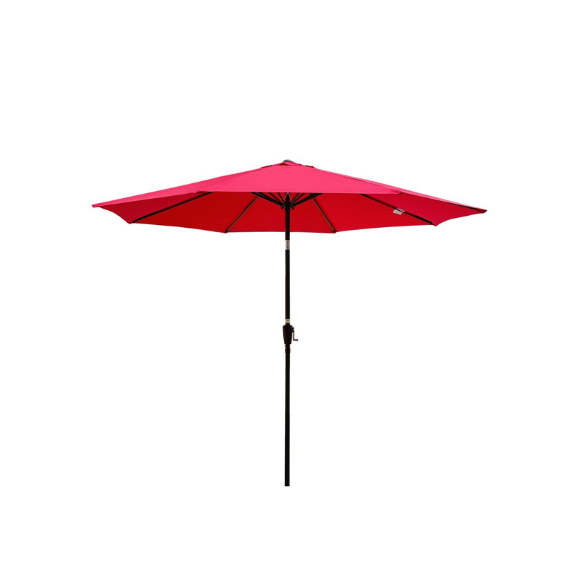Parasol de patio extérieur 10 pi (3 m) sans rabat, 8 pièces, avec inclinaison, avec manivelle, sans base, rouge, taille de poteau 38 mm (1,49 pouce)
