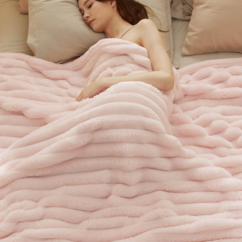 Bedsure 349gsm Blanket For Couch - Super Soft Cozy Blankets, Cute Small Fleece Blanket, Wider Striped Design, Crystal Pink