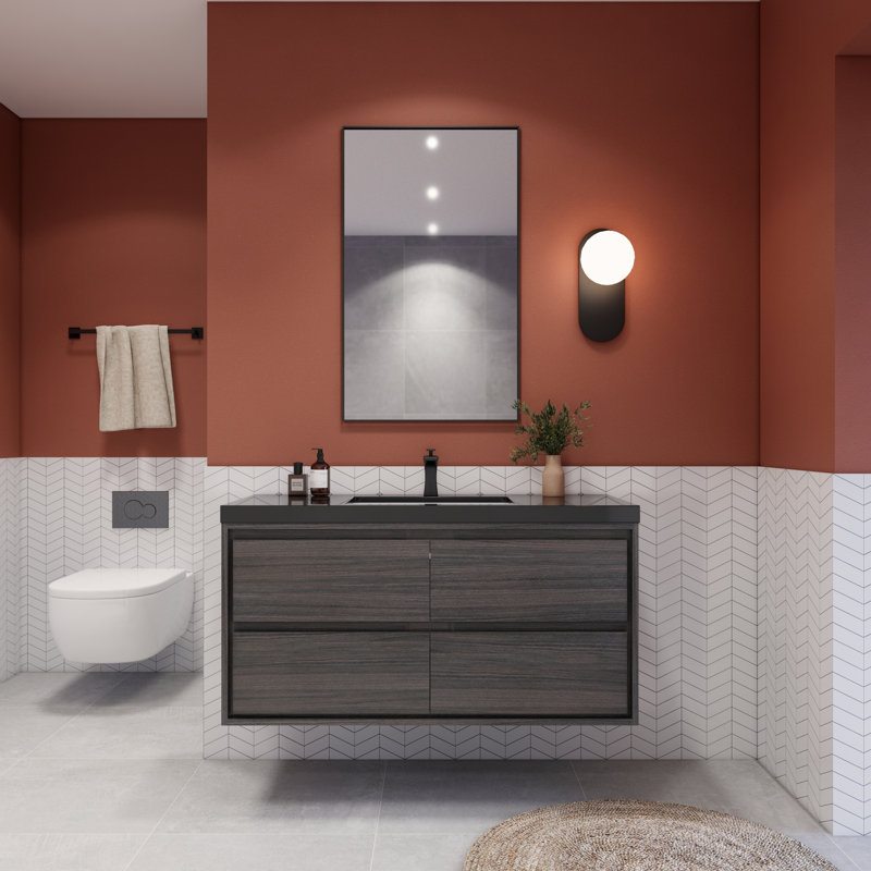 Vickye 47.24'' Single Bathroom Vanity with Plastic Top, Gray Oak