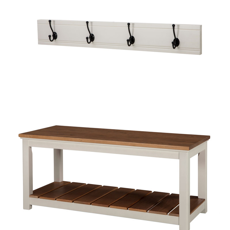 Athulya 40" Wide Cottage Beach House Design Wall Mounted Coat Hook And Bench Set With Storage