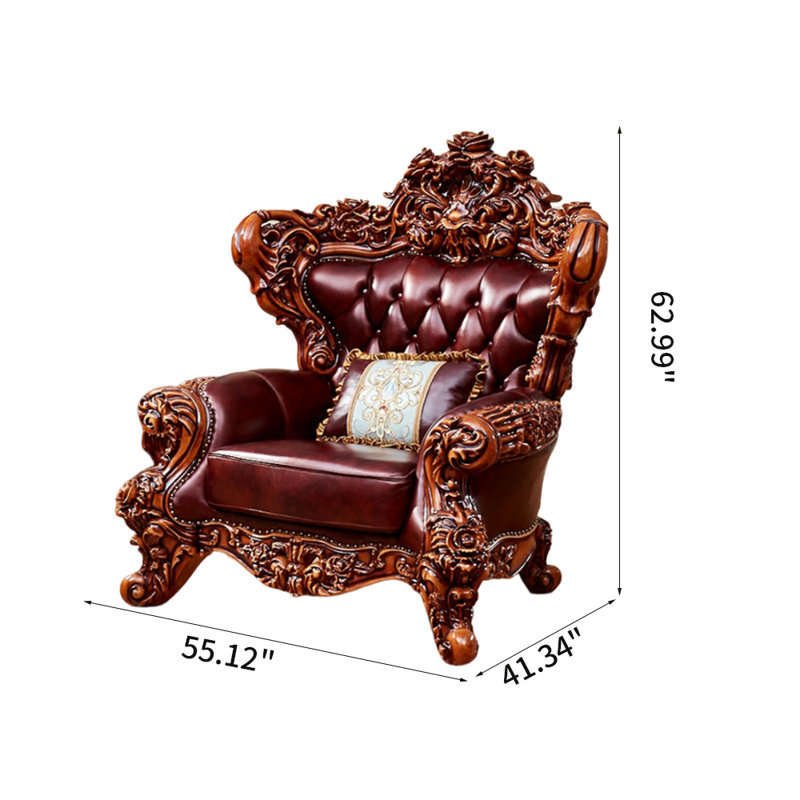 Fauteuil de style européen en bois massif sculpté avec canapé capitonné de 55,12 po de largeur