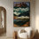 Très grand art mural imprimé sur tissu - Art de montagne multicolore à motif géométrique coloré de montagne, œuvre d'art contemporaine pour le salon ou la chambre à coucher - «Assemblage requis du cadre (cadre non fini)»