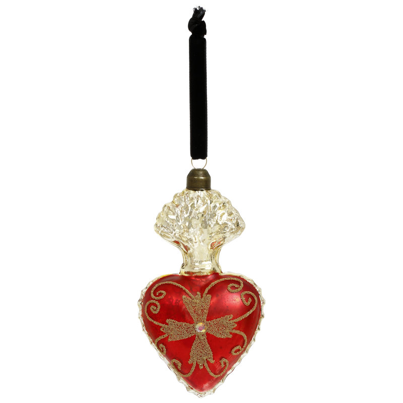 Glittered Heart Ornament - 5 Inches Set Of 12