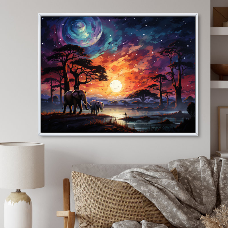 «African Celestial Safari I» sur toile, H 30 po x l 40 po x P 1,5 po, Cadre flottant blanc
