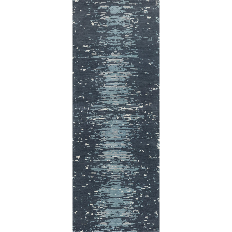 Static Wool Abstract Area Rug in Indigo/Gray/Blue/Ivory, Rectangle 6' x 9'