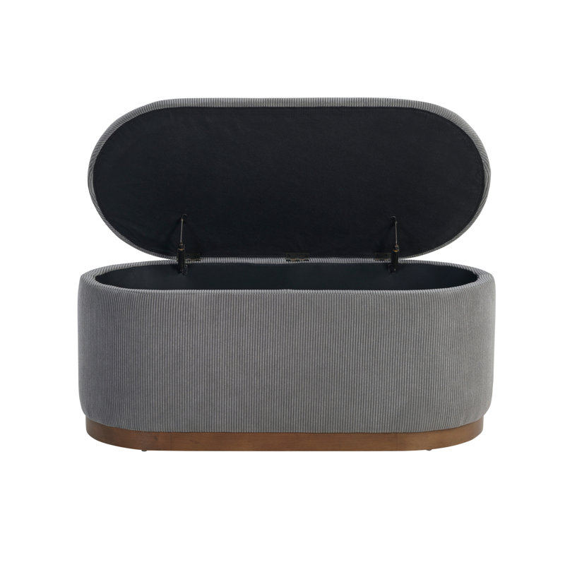 Banc de rangement à plateau relevable Mid-Century avec siège rembourré en mousse - Revêtement en velours côtelé gris, capacité de poids de 300 lb, aucun assemblage requis