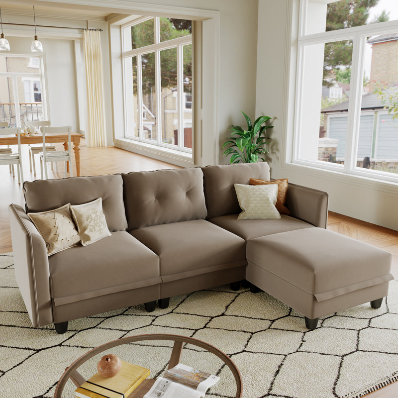 Tomario 4- Piece Upholstered L-Shaped Modular Sectional With Storage, Brown Polyester