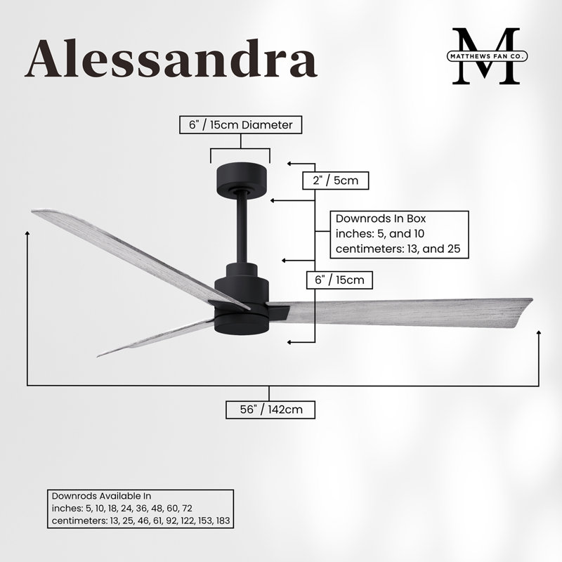 Alessandra Outdoor Downrod Ceiling Fan, Matte Black, Barn Wood Tone