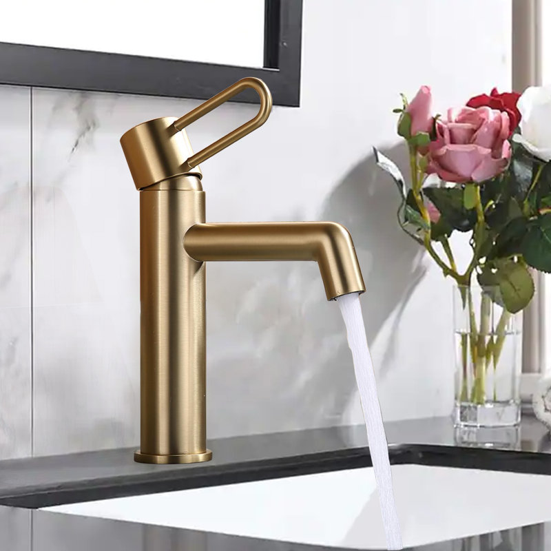 Solid Brass Single Handle Single Hole Bathroom Sink Faucet, Brushed Gold
