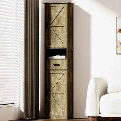 69" H Tall Storage Cabinet With 2 Barn Doors & 1 Drawer. Grey Color, Adjustable Shelves, For Bathroom, Living Room, Entryway, Kitchen Bathroom And Drawer, Compact Kitchen, Ample Capacity