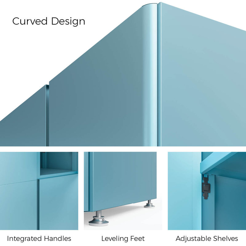Modern Blue Steel Freestanding Storage Cabinet with Adjustable Shelves