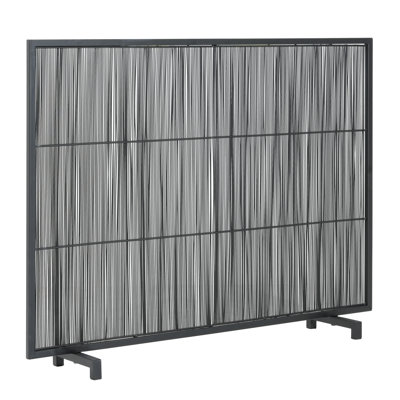  Willow 1-Panel Iron Fireplace Screen with Vertical Bar Design, Black Finish
