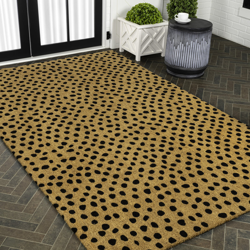 Daphne Modern Classic Animal-Spot Bordered Coir Natural/Black Indoor/Outdoor Doormat, 36" W x 60" L