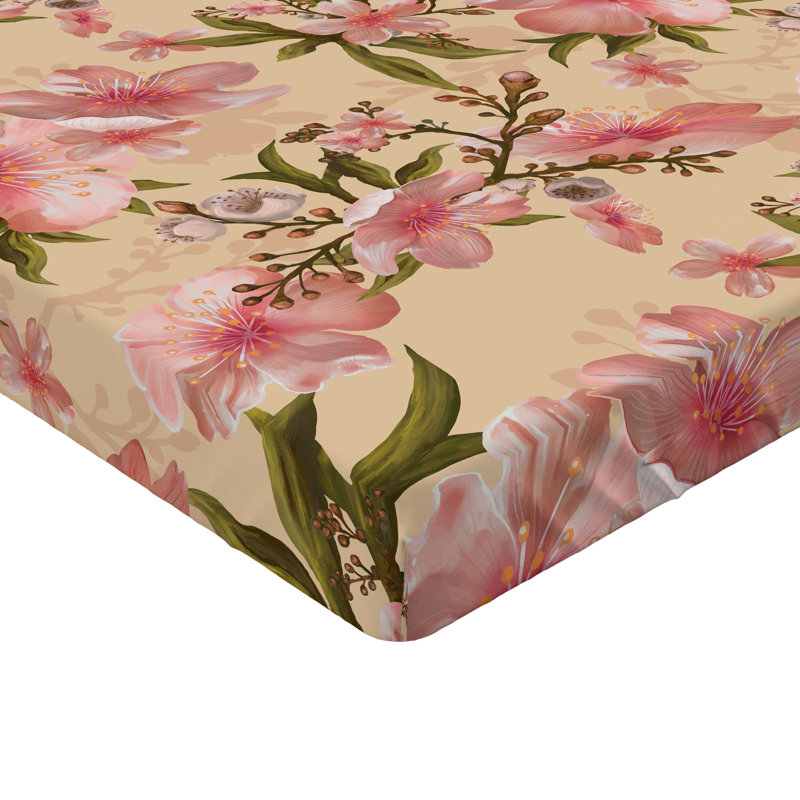 Drap-housse à motif floral Ambesonne, Drap-housse de taille simple, Pêche, corail, fauve / floral
