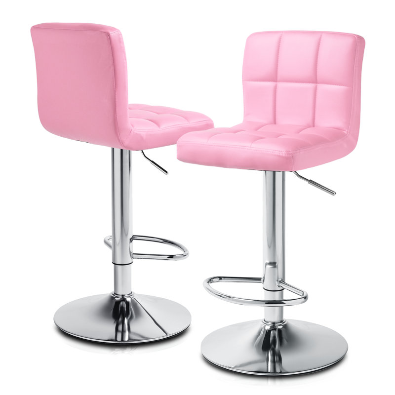 Faux Leather Swivel Bar Stools, Adjustable Counter Height Barstools Chair with Backrest and Footrest, 2