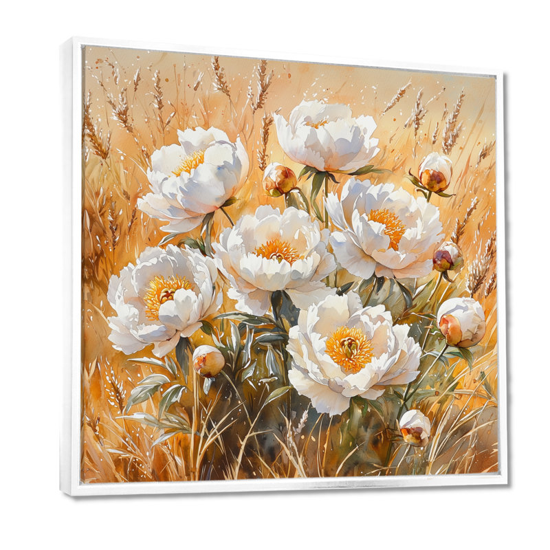 Pe pivoines au chaud, champ d'automne I - pivoines, art mural sur toile, Impression encadrée flottante, H 16 po x l 16 po