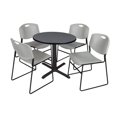 Neyland Cain Round X-Base Breakroom Table & 4 Zeng Stack Chairs by Inbox Zero