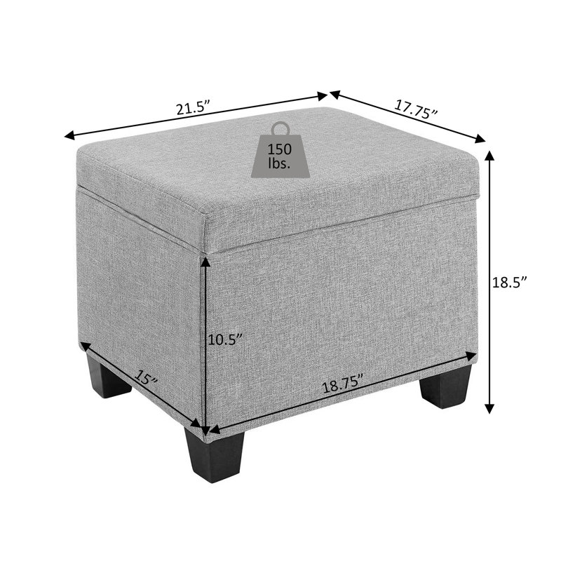 Repose-pieds de rangement rectangulaire en cuir de 21,50 po Akifa, Cuir Akifa ivoire végétalien