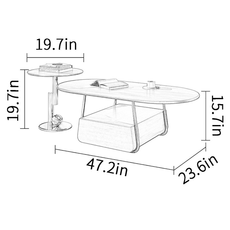 Table de bout rétro ovale, Blanc, H 15,7 po x L 47,2 po x l 23,6 po