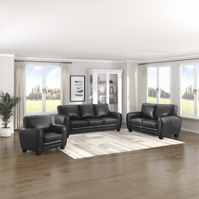 Janyse Manwi Modern & Contemporary Faux Leather 3-Piece Living Room Set with Complete Seating, Exposed Faux Wood Feet & Loose Cushions