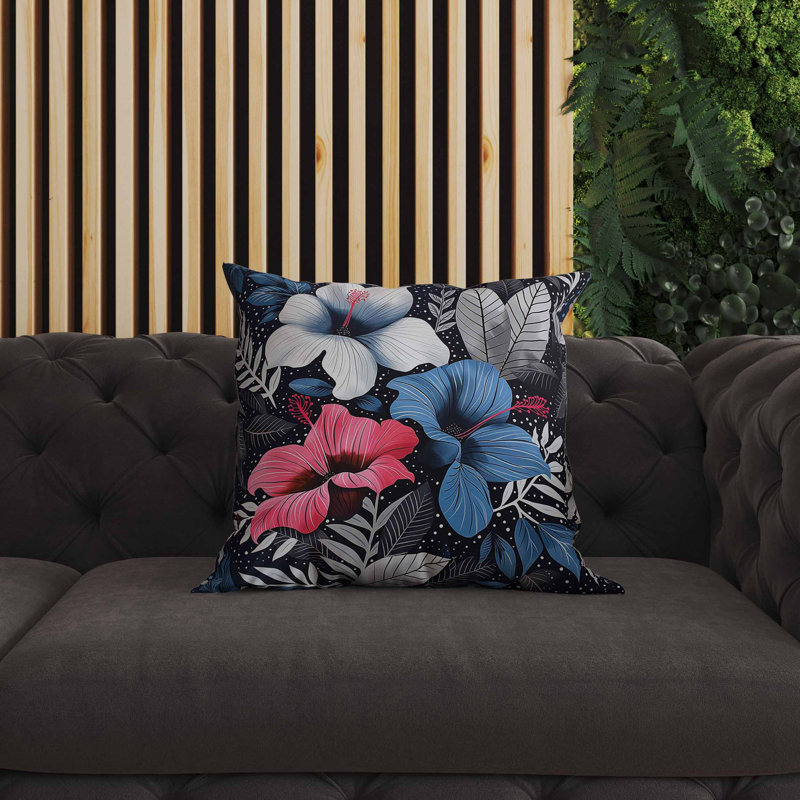 Coussin intérieur / extérieur Floral Dots, Bleu, Carré 26 po