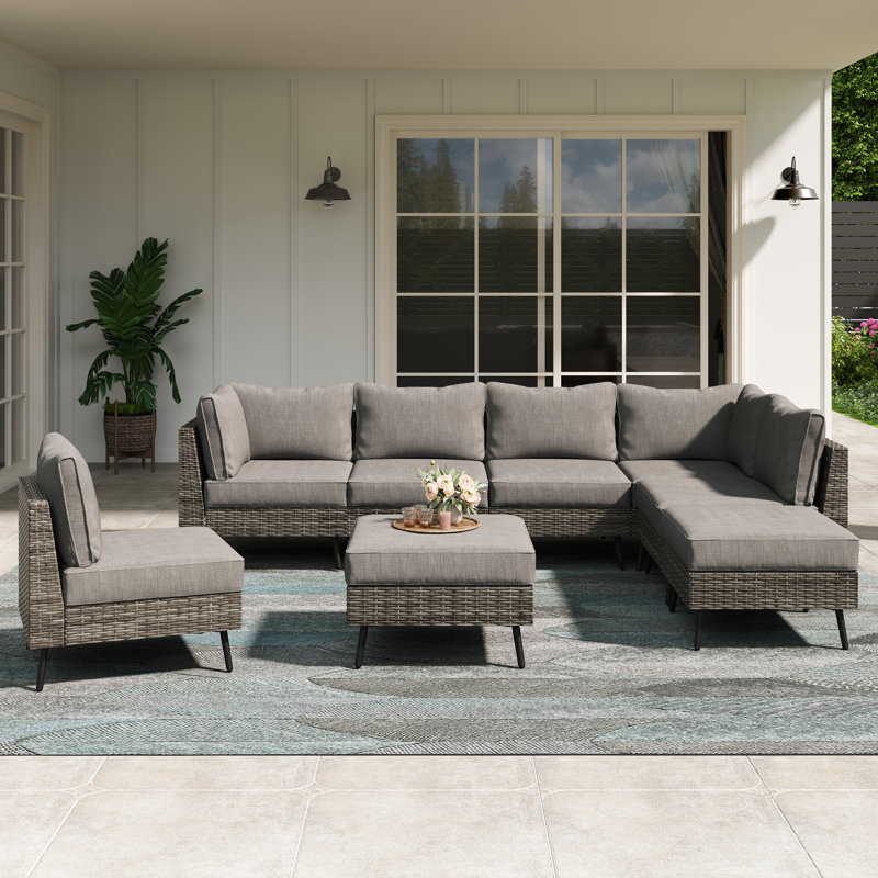 8 Pieces Sectional Seating Group With Cushions, Gray Cushion/Gray Frame