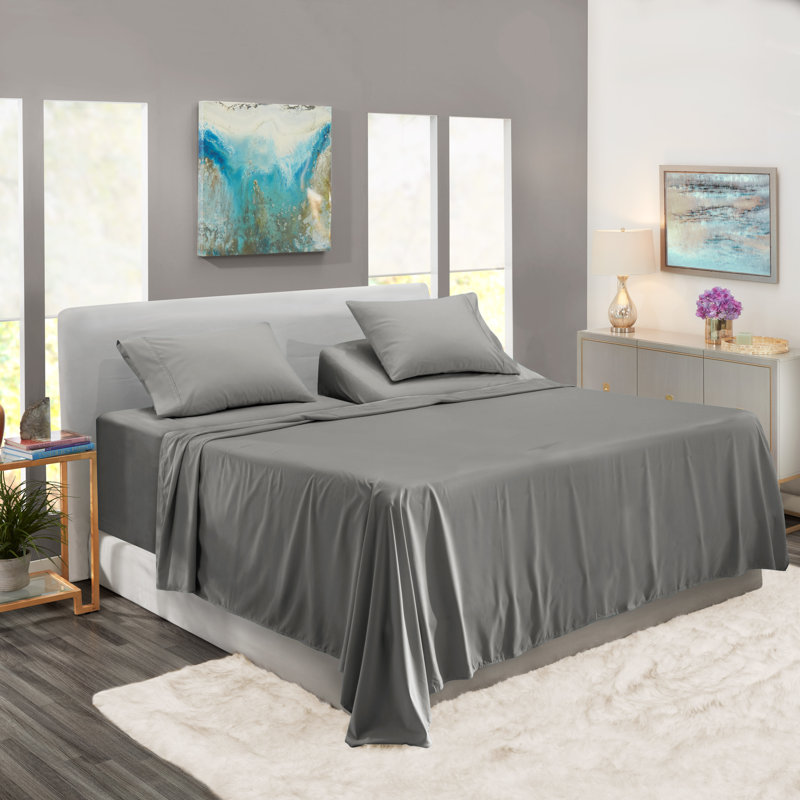 Microfiber Solid Colour Sheet Set, Charcoal Stone Grey, King Sheet Set + Fitted Sheet + 2 Pillowcases