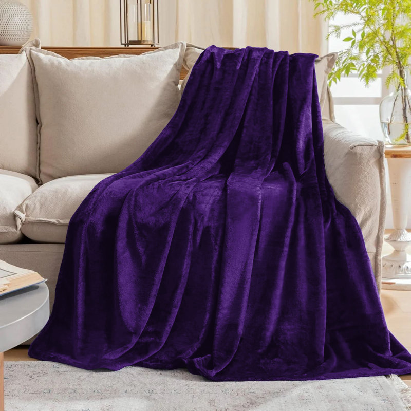 Faux Fur Reversible Fleece Throw Blanket – Soft & Cozy, Single (3'), Purple
