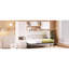 Lit simple avec options de rangement intégrées, tablettes ouvertes, tiroirs, garde-robe et table, blanc - mobilier de chambre polyvalent dans la table d'options