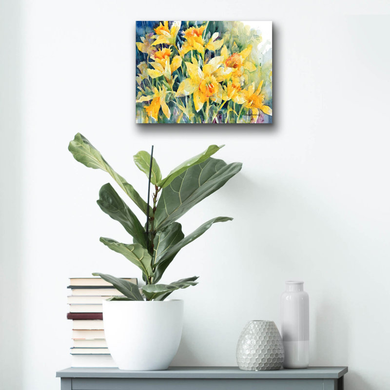 «Daffodil Party» par Annelein Beukenkamp, art mural en verre acrylique, H 12 po x l 16 po x P 0,13 po