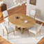 Farmhouse Extendable Round Dining Table Set For 4, 5-Piece Kitchen Table Set With 4 Upholstered Chairs And 16Inch Removable Leaf For Small Places-1842489230