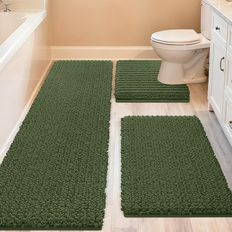 Ensemble de tapis de salle de bain vert très grand et ultra-résistant 3 pièces