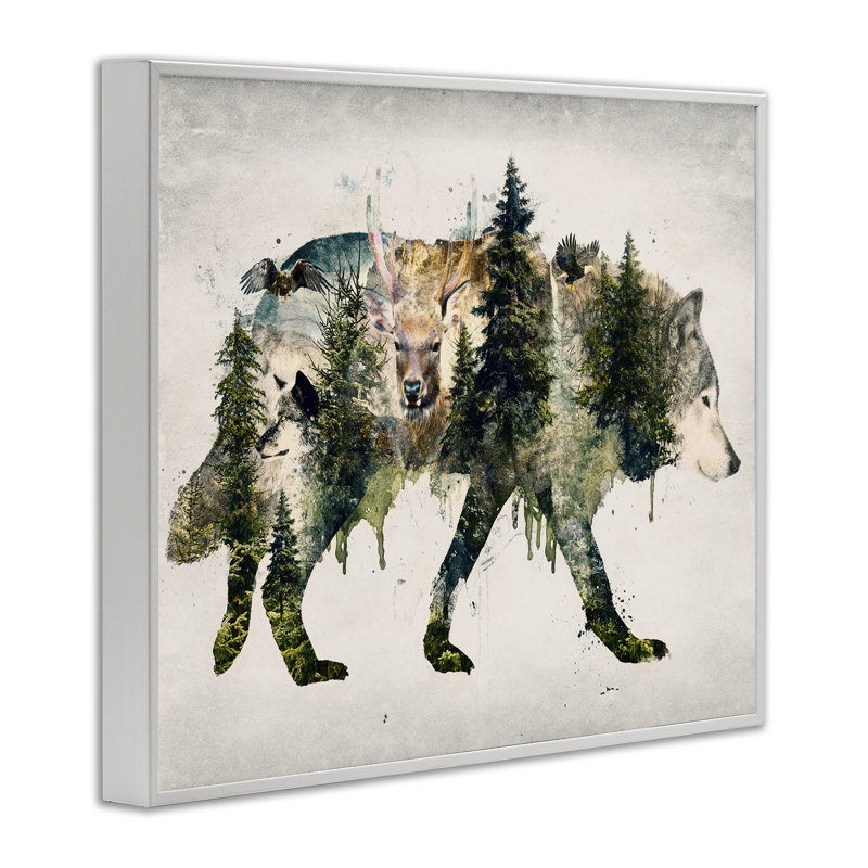 Giclée encadrée de Woodland Wildlife Wolf, design par Barrett Biggers, H 24 po x l 30 po