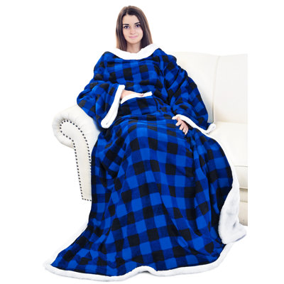 Couverture sherpa avec accoudoirs à manches longues, grande couverture en molleton super chaud pour adulte