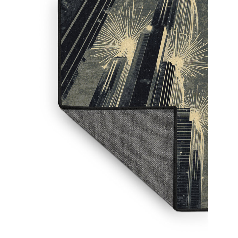 Soft Plush Rodolfo Las Vegas Strip Posh & Luxe Starburst Area Rug in Black – Black Binding, 5x7
