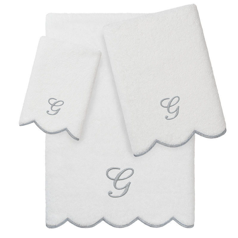 Ensemble de serviettes personnalisées 100% coton turque ADORNIA 3 pièces Linum Home Textiles, G, Blanc / Gris