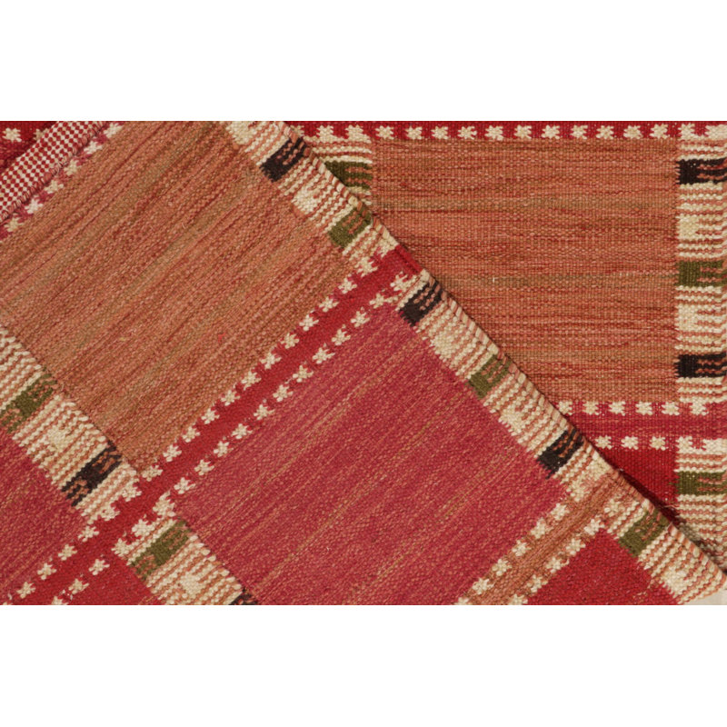 Scandinavian Rug In Red Pink, Beige Geometric Pattern By Rug & Kilim, Rectangle 12' x 18'