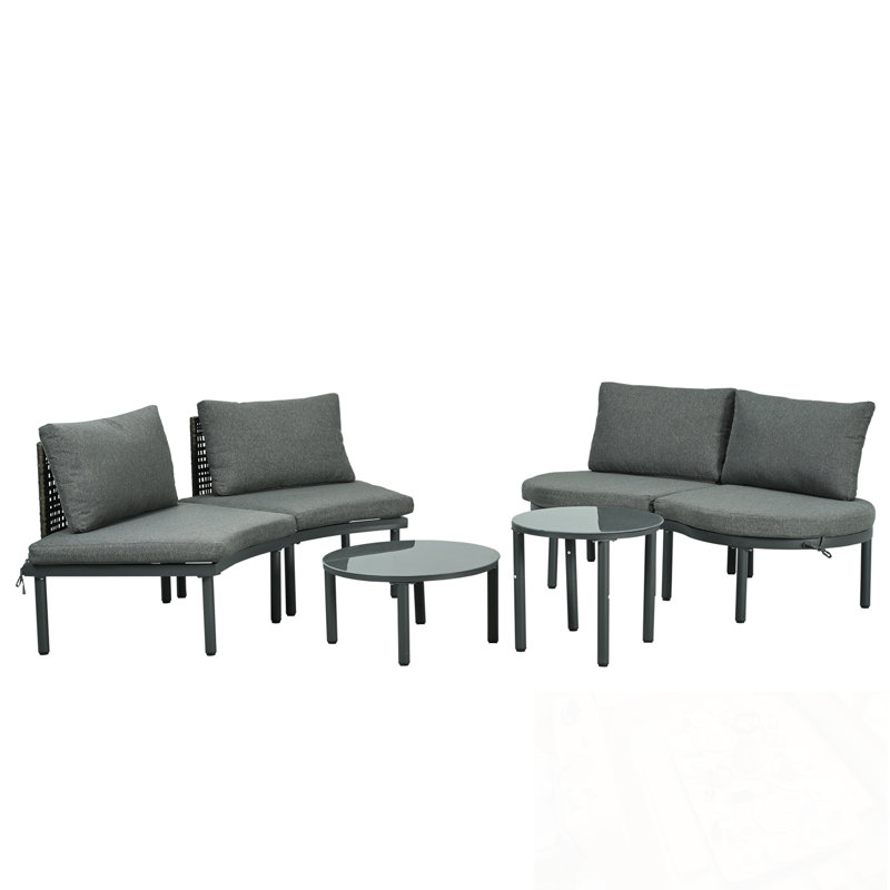 Ensemble de canapé d'extérieur 6 pièces avec 2 tables basses High-Low, Gris