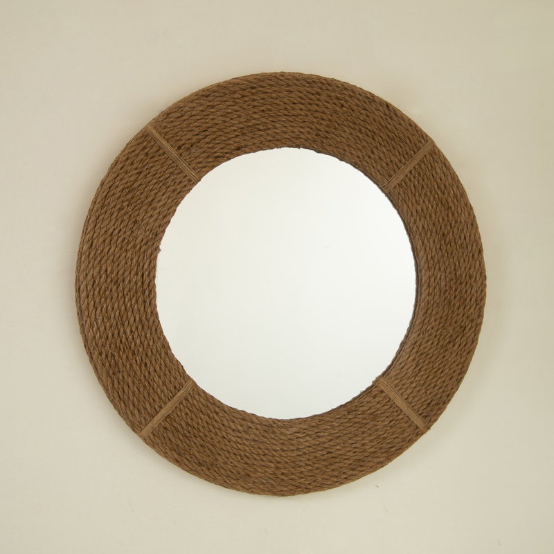 '' Round Wall Mirror Hemp Hand-woven Boho Style Accent For Bathroom, Bedroom, Living Room, Entryway Decor
