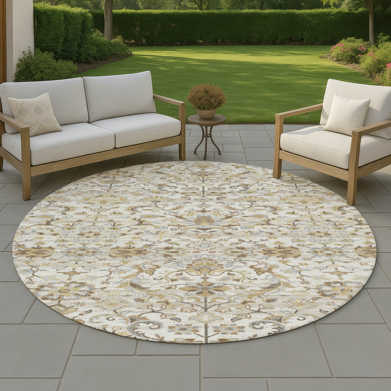 Tapis lavable à la machine intérieur / extérieur ACN2485, Ivoire ivoire, Rond 8 pi