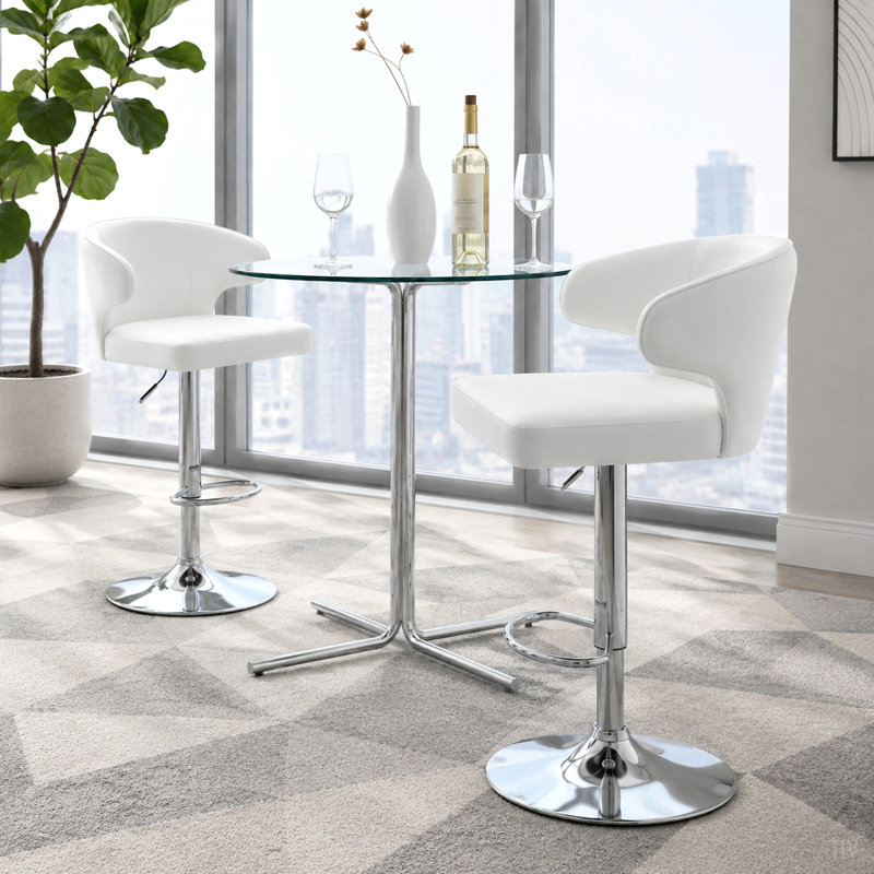 Ensemble de table de bar moderne 3 pièces avec 2 tabourets pivotants, table de pub en verre trempé de 36 po et tabourets de bar réglables en similicuir, ensemble de mobilier de bistro chromé d'une capacité de 300 lb pour la cuisine et le salon