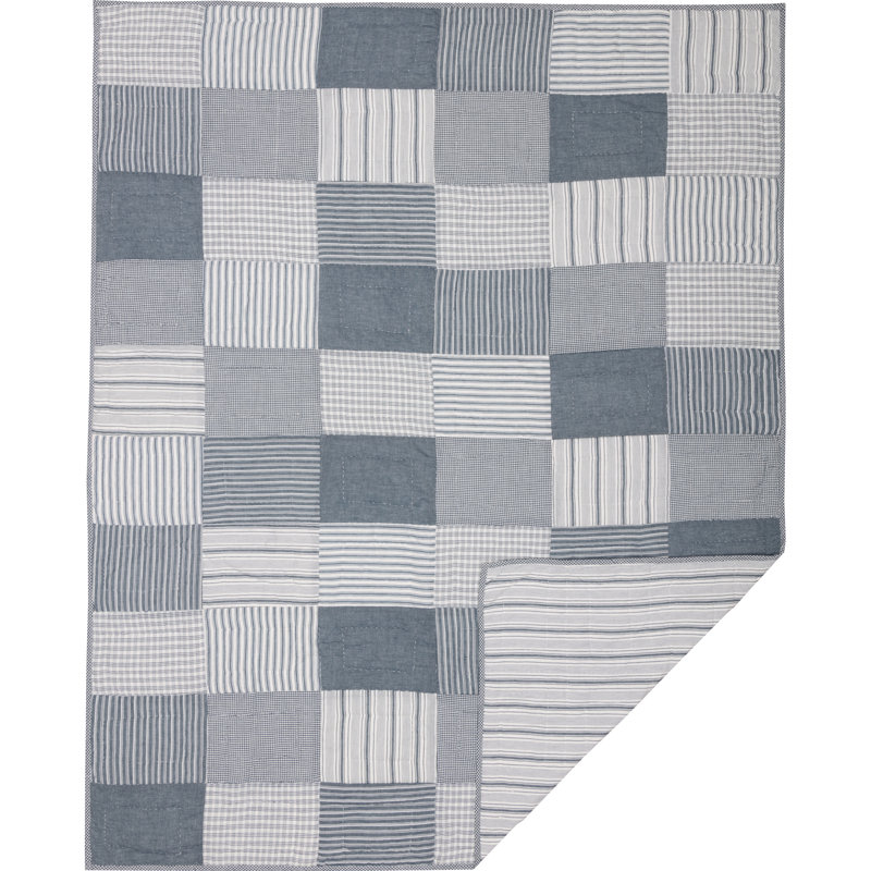 Jeté en coton Sawyer, Bleu denim / blanc doux