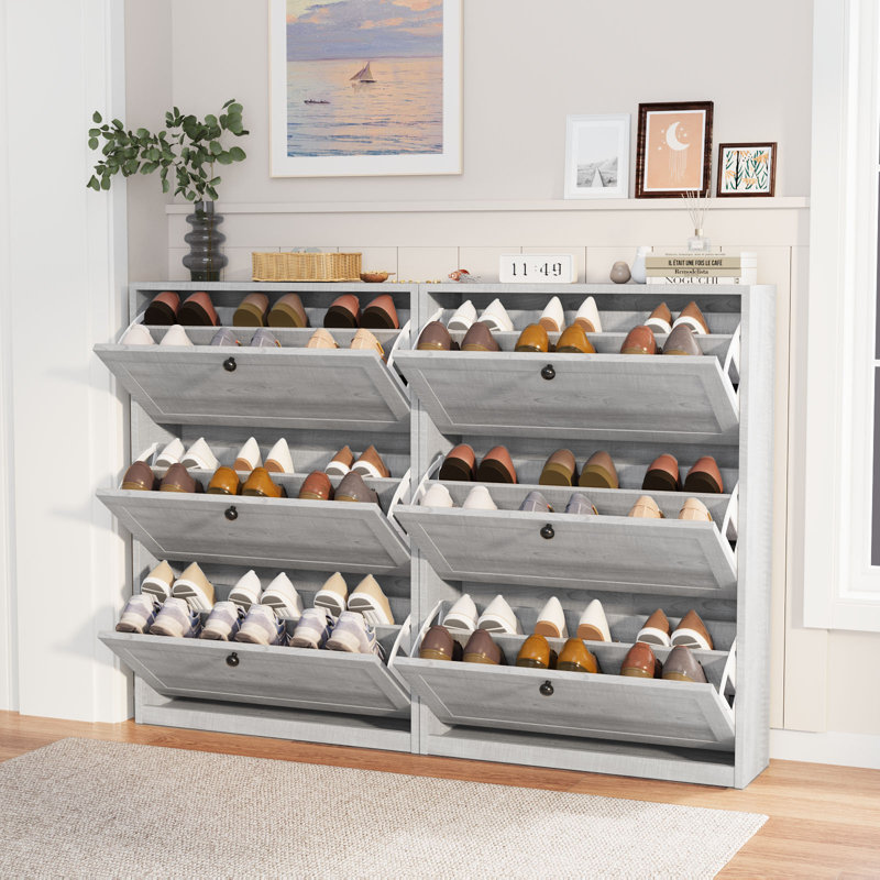 Armoire de rangement à chaussures Lasherrie avec 3 tiroirs rabattables, Chêne gris