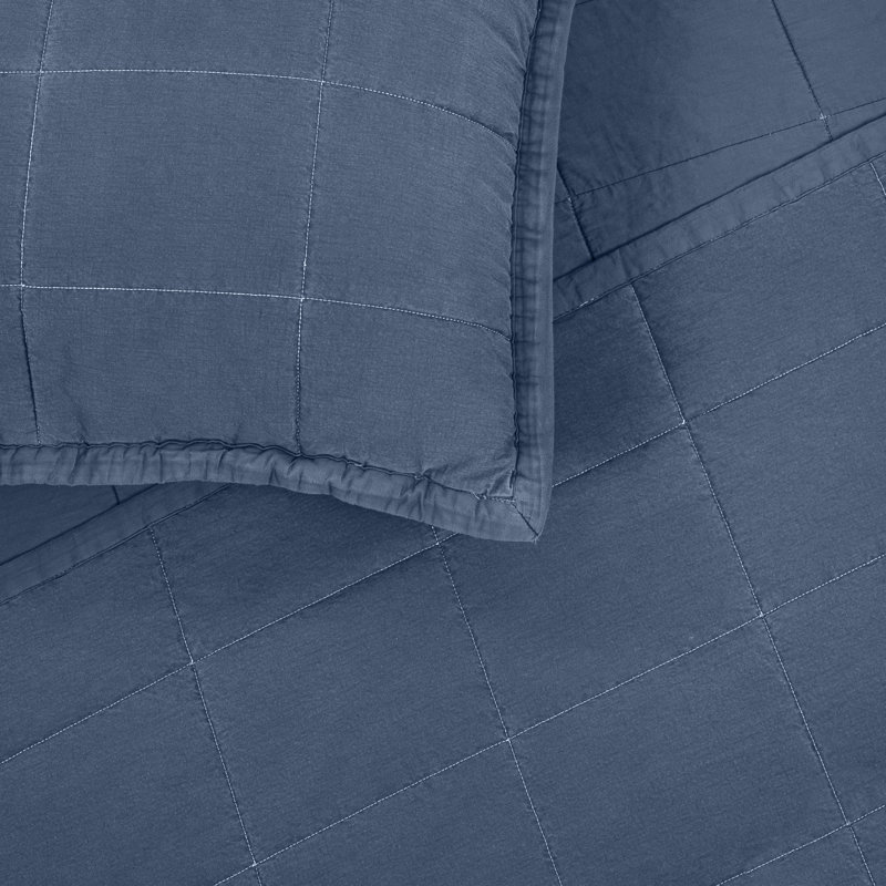 Cotton Canvas Coverlet Set , King Bedspread + 2 King Shams, Denim
