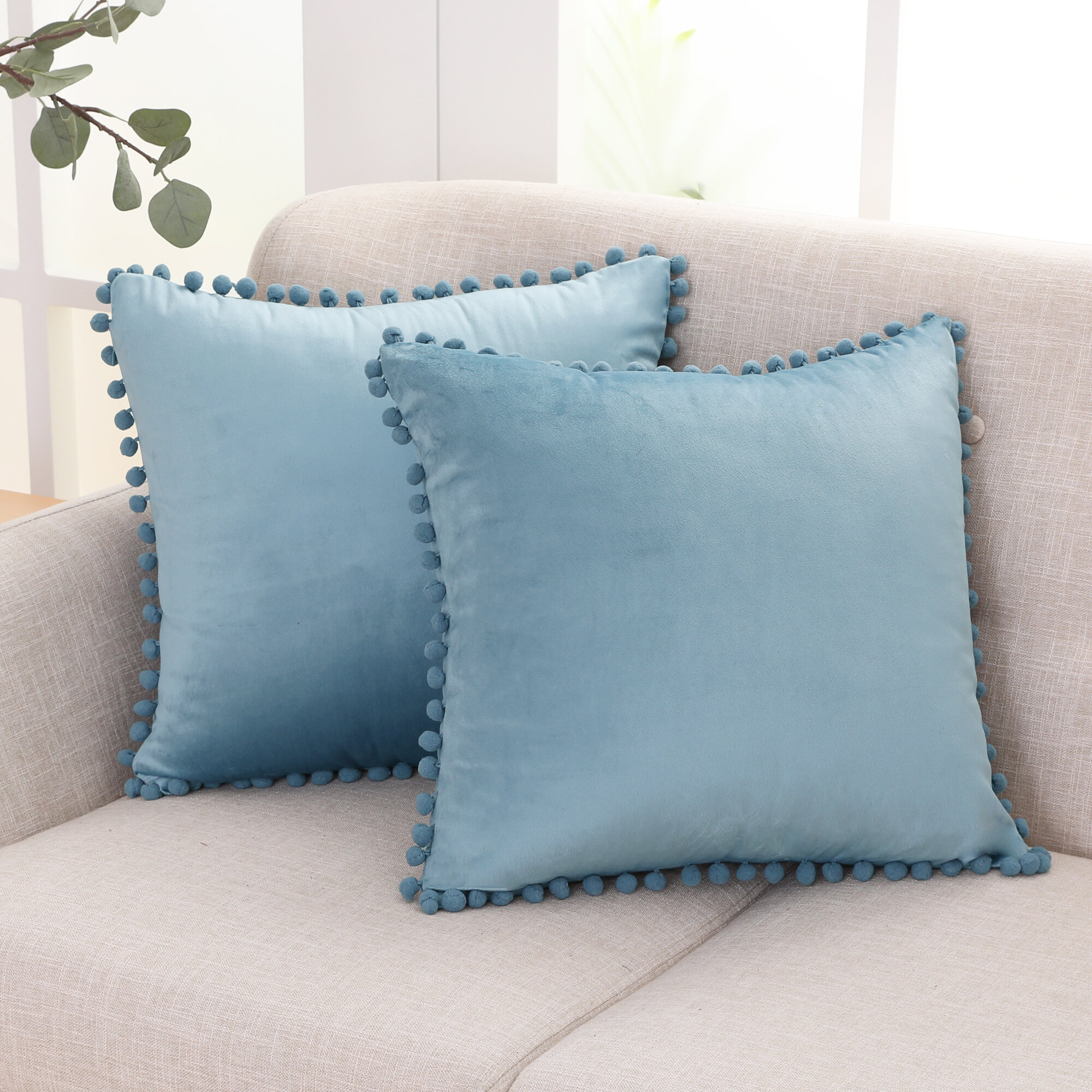 Comvi Blue Throw Pillows with Inserts Included - Decorative Pillows,  Inserts & Covers - (2 Throw Pillows + 2 Pillow Covers) - Velvet Throw  Pillows for